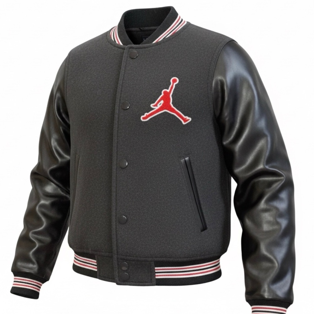 Jordan Black Bomber Jacket with Red Jumpman Patch
